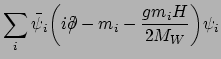 $\displaystyle \sum_i \bar{\psi}_i \bigg{(}i{\partial \kern-0.19cm/}-m_i-\frac{gm_iH}{2M_W}\bigg{)}\psi_i$